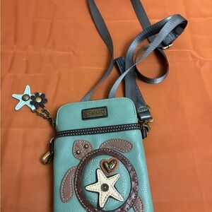 Chala Teal and Brown Turtle Crossbody Bag